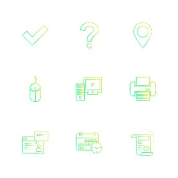 Navigation , mouse , printer ,  qustion mark , computer , devices , printer   Stock Illustration