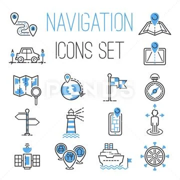 Navigation outline black location pin pictogram direction and search design Stock Illustration