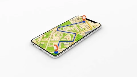 Navigation in the phone, get using the gps navigator 48. Vídeo Stock 102380093