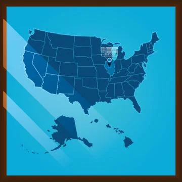 Navigation pointer indicating illinois state on US map Stockillustratie