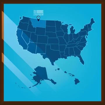 Navigation pointer indicating montana state on US map 스톡 일러스트