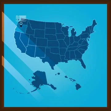 Navigation pointer indicating oregon state on US map Stockillustratie