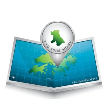 Navigation Pointer Indicating Yau Tsim Mong On Hong Kong Map Stockillustratie