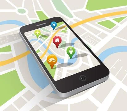 Navigation pointers on mobile phone screen Stock Photos