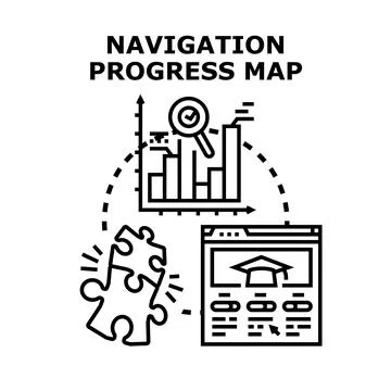 Navigation progress map concept of online learning Stock Illustration