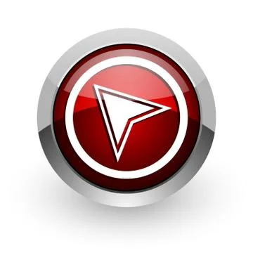 Navigation red circle web glossy icon. Illustrazione stock