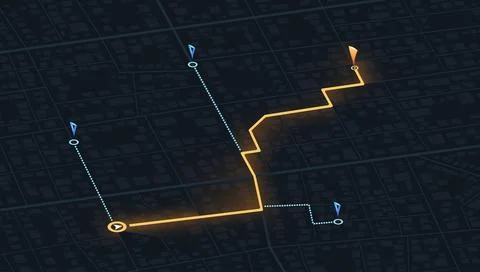 Navigation route planning with multiple waypoints on digital city map grid Illustrazione stock