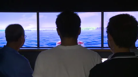 Navigation school. People are practicing on the ship maneuvering simulator. Stock Footage 66447297