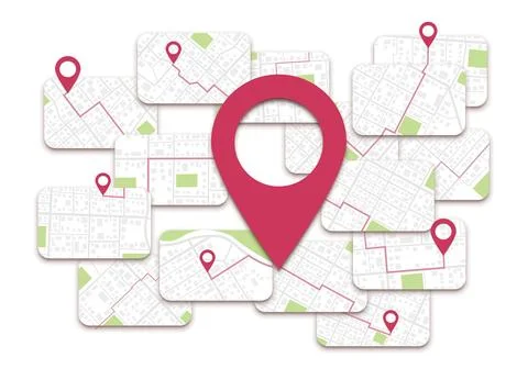 Navigation system showing a tracking navigation in progress in the streets on Stock Illustration