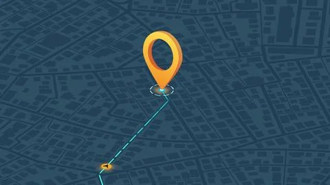 Navigation system showing tracking navigation in progress on the streets. Track Stock Illustration