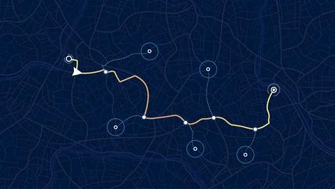 Navigation system showing a tracking navigation. Track navigation pin on street Stock Illustration