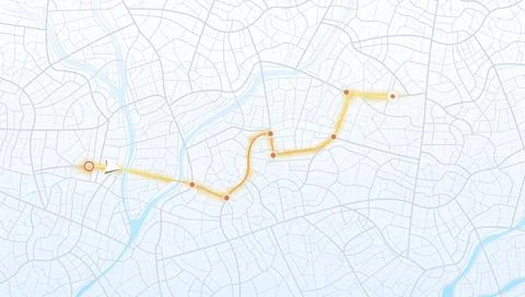Navigation system showing tracking navigation in progress on the streets. Track Stock Illustration