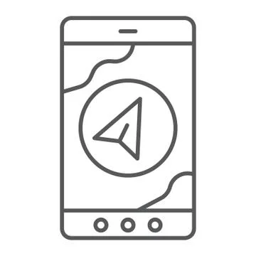 Navigation thin line icon, gps and location, arrow on phone screen sign, vector Stock Illustration