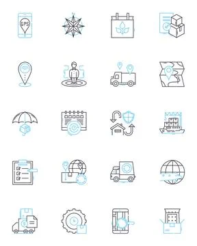 Navigation tool linear icons set. Compass, GPS, Map, Route, Direction Stock Illustration