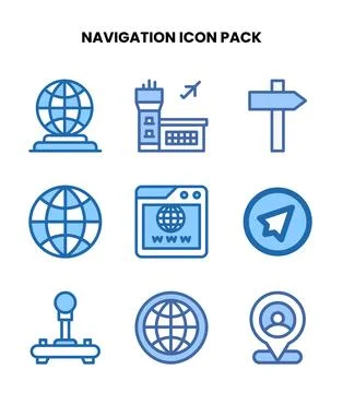 Navigation Two Colour Bundle Icons Pack Stock Illustration