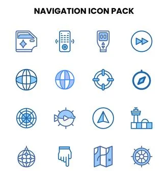 Navigation Two Colour Vector Icons Pack Illustrazione stock