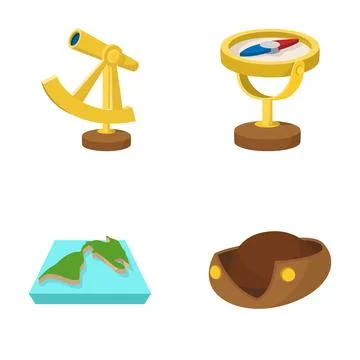 Navigational tools and explorer hat for discovery 스톡 일러스트