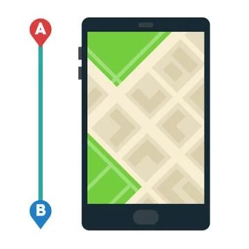 Navigator mobile application, terrain plan on the smartphone screen vector icon Stock Illustration