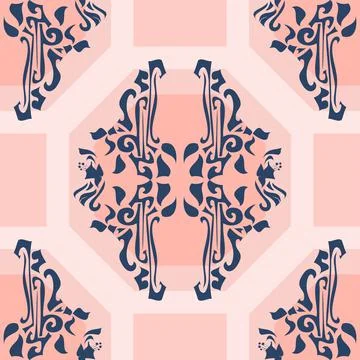 Navy Abstract Delicate Pattern With Pink Geometric Shapes Stock Illustration