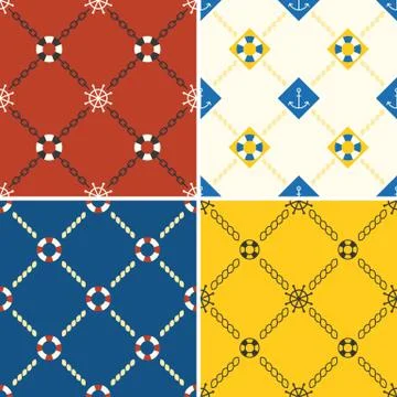 Navy and nautical pattern theme, seamless pattern and background set 3 Stock Illustration