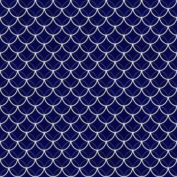Navy and white shells with interlocking circles tiles pattern repeat backgrou Stock Illustration