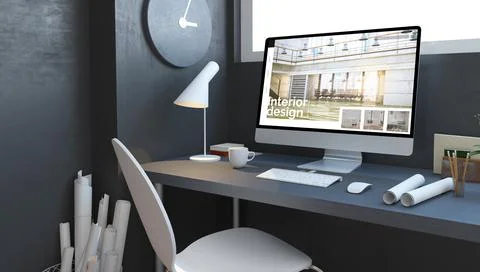 Navy architect studio interior design website Stock Illustration