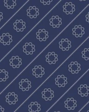 A navy background presents repeating cream interlocking knot motifs between.. Stock Illustration