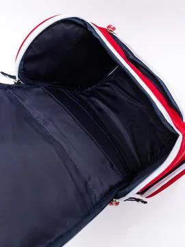 Navy backpack interior compartment open 写真素材