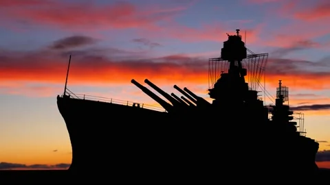 Navy Battle Ship or War Ship, Time Lapse at Twilight with Colourful Sky Stock Footage 201093841