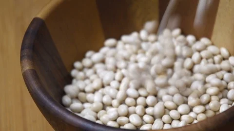 Navy Bean, White kidney bean on wooden bowl Stock Footage 99961007