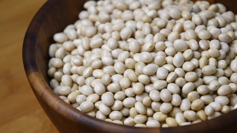 Navy Bean, White kidney bean on wooden bowl Stock Footage 99961260