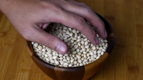 Navy Bean, White kidney bean on wooden bowl Stock-Footage 99961359