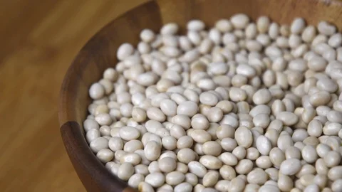 Navy Bean, White kidney bean on wooden bowl Stock Footage 99961457