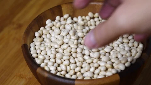 Navy Bean, White kidney bean on wooden bowl Stock-Footage 99961634