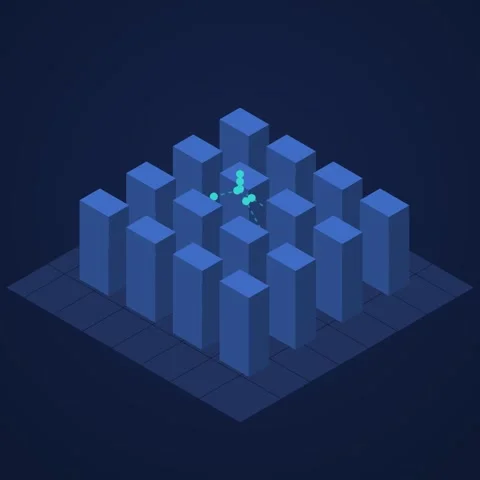 Navy blue and cyan isometric data center animation, seamless loop, square 1:1 Stock Footage 346257966