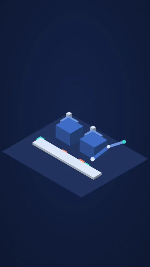 Navy blue and cyan isometric factory floor looping animation, vertical 9:16 Stock Footage 346257996