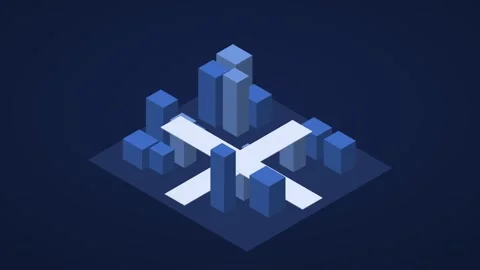 Navy blue and cyan isometric smart city block animation, seamless loop Stock Footage 346258022