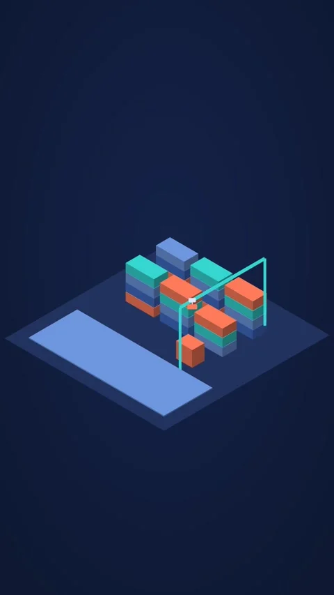 Navy blue and cyan isometric container terminal looping animation, vertical 9:16 Stock Footage 346258043