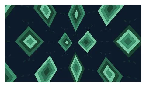 Navy blue background with light green layered diamond shapes and dots. Stock Illustration