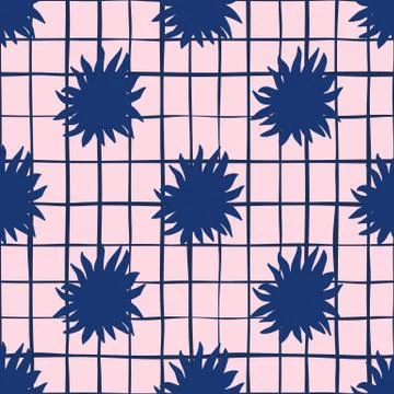 Navy blue contrast star scribble silhouettes seamless doodle pattern. Light p Illustrazione stock