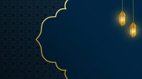 Navy blue Islamic background featuring a traditional geometric pattern, a g.. Stock Photos