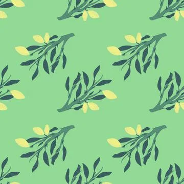 Navy blue leaf lemon branches and yellow fruit print seamless pattern. Light  스톡 일러스트