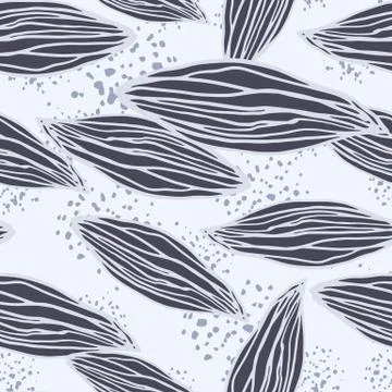 Navy blue leaf random isolated seamless pattern. White background with splash Stock Illustration