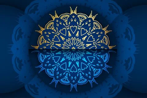 Navy blue mandala composition with two gold ornate motifs placed 스톡 일러스트