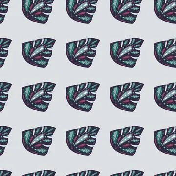 Navy blue ornamental seamless pattern with doodle abstract monstera foliage s Stock Illustration