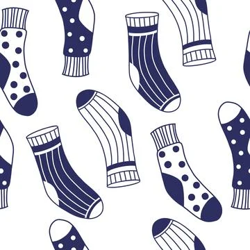 Navy Blue Socks Seamless Pattern. Knitted Winter Stockings Hand Drawn Textu.. Stock Illustration