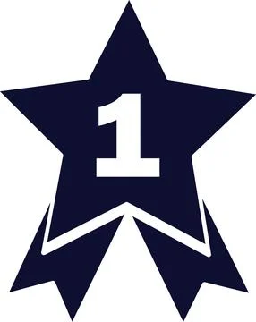 Navy Blue Solid Star Badge Icon with Number 1 and Ribbon for Championship Wi Stock Illustration