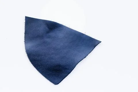 Navy Blue Suede Leather Triangular Piece on White Background, Soft Genuine .. Fotos de archivo