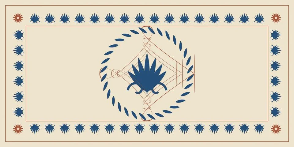 A navy botanical frame with leafy emblems, delicate geometry, and cream neg.. 스톡 일러스트