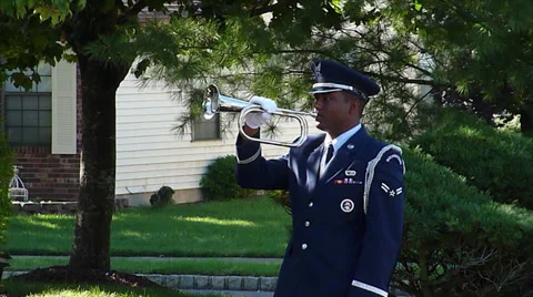 Navy Bugle Player at Funeral Stock Footage 32677016
